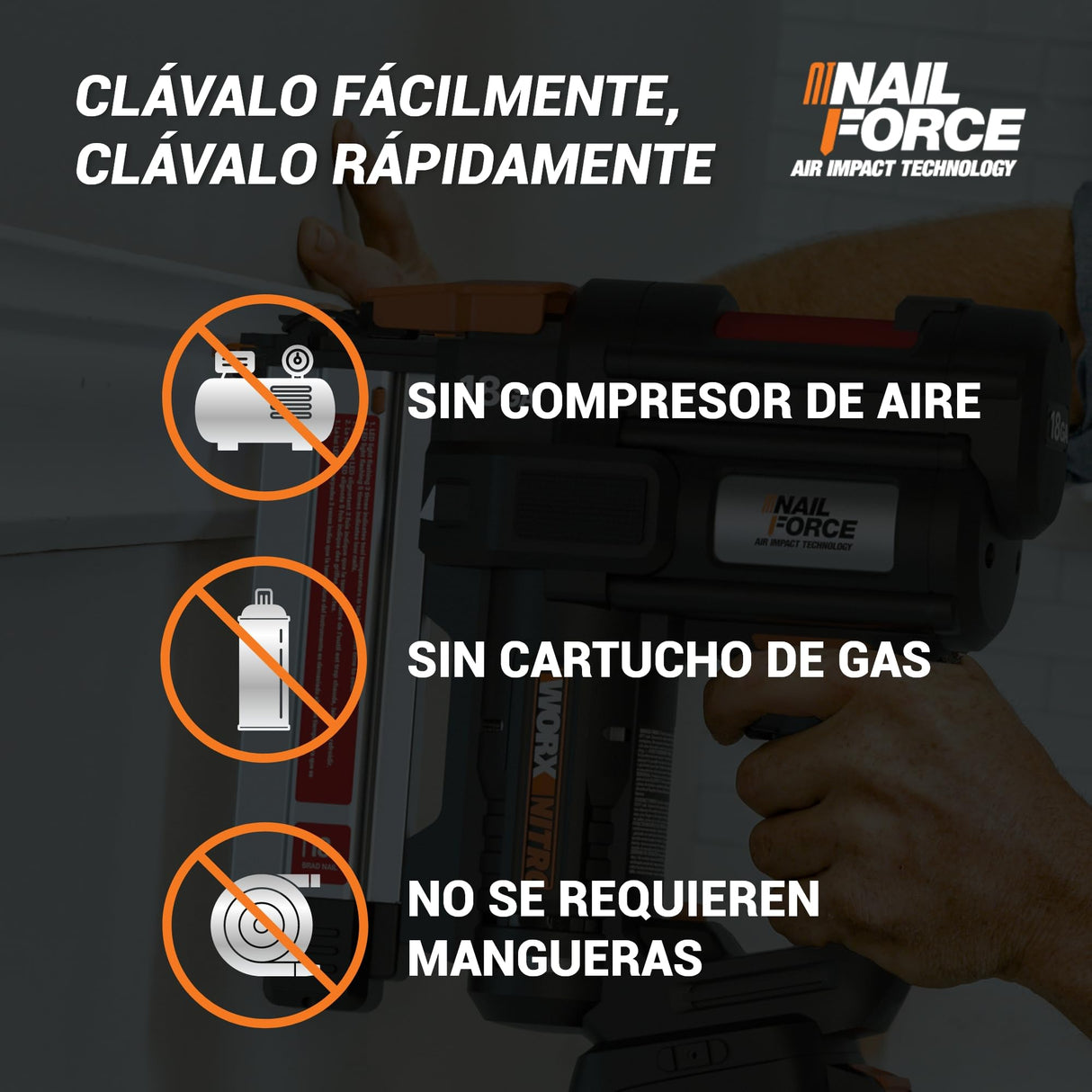 WORX Clavadora a batería 20V - 18GA PowerShare | WX842.9 | Clavos de 1,2mm y hasta 50mm de largo