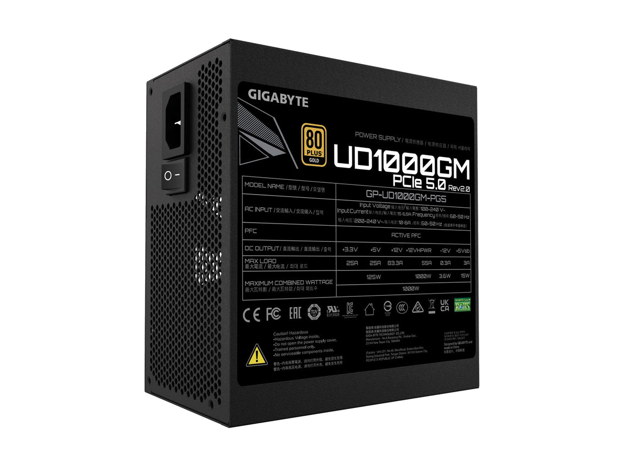 GIGABYTE GP-UD1000GM-PG5 Fuente de Poder Modular, 80 Plus Gold, 1000W, Negro