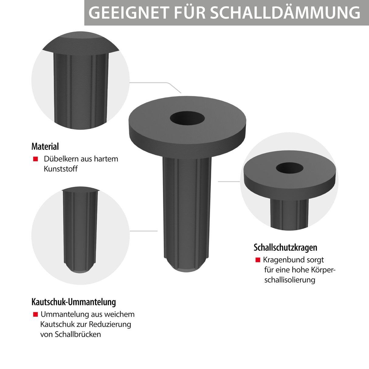 TOX tacos insonorizantes con collar Sonic KB 10/30, tacos insonorizantes con revestimiento de goma, para subestructuras y construcciones insonorizantes, 100 unidades por caja, 018100102