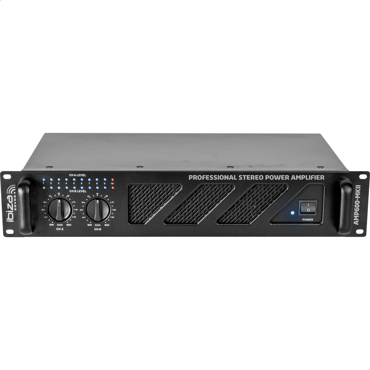 Ibiza - AMP600-MKII - Amplificador PA profesional 2x480W con entradas RCA/Jack y salidas Speakon/Born - 19" Rackable - Negro