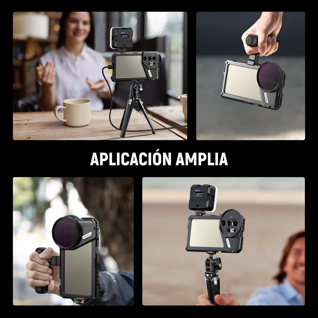 NEEWER Estabilizador de Jaula de teléfono S24 Ultra con Mango Lateral, Adaptador de Filtro de 67 mm, Placa Trasera de Lente de 17 mm, Adaptador de Lente de Montaje en T, Equipo de Video