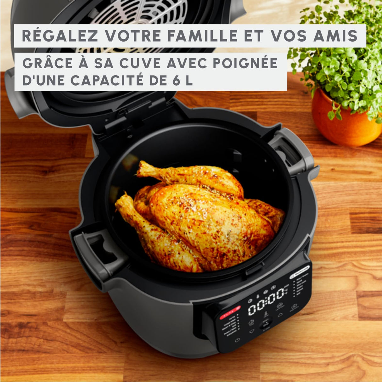Moulinex Multicook Fry - Multicocina y aire freidora (12 programas, 6 L, gris, espátula incluida YY5553FB