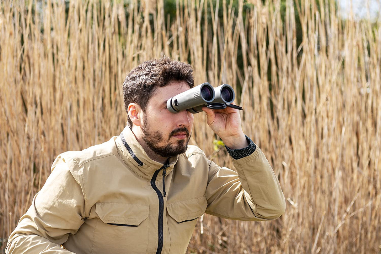 Bresser Prismáticos 10 x 42 Wave, Impermeables, con Cristal BAK-4, Tratamiento UR, oculares con Gafas, observación de la Naturaleza, Viajes y Senderismo, Gris