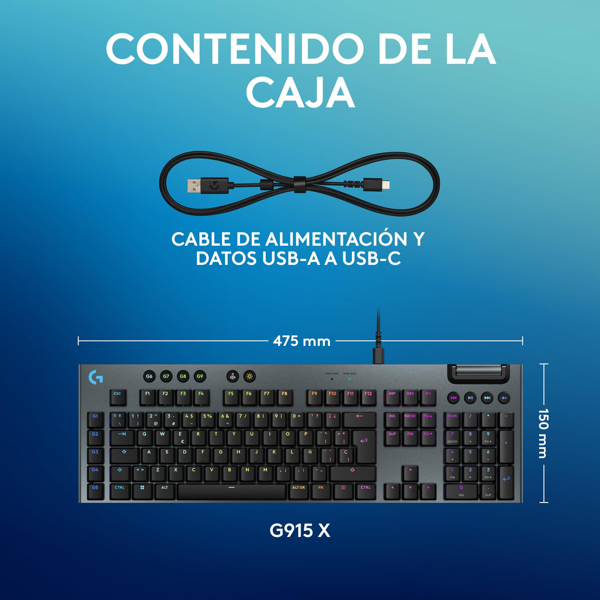 Logitech G G915 X Low Profile Wired Gaming Keyboard - US QWERTY-Layout