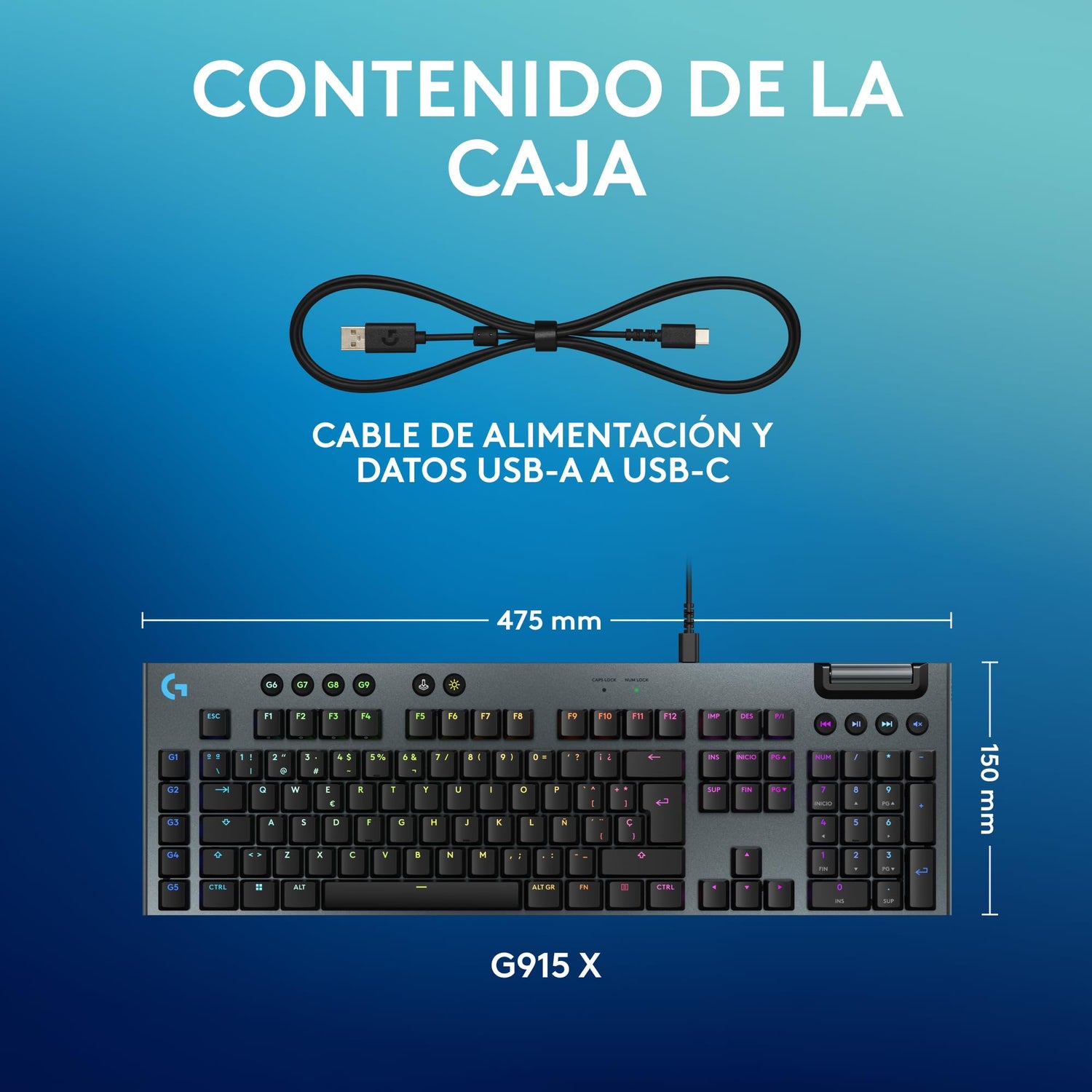 Logitech G G915 X Low Profile Wired Gaming Keyboard - US QWERTY-Layout
