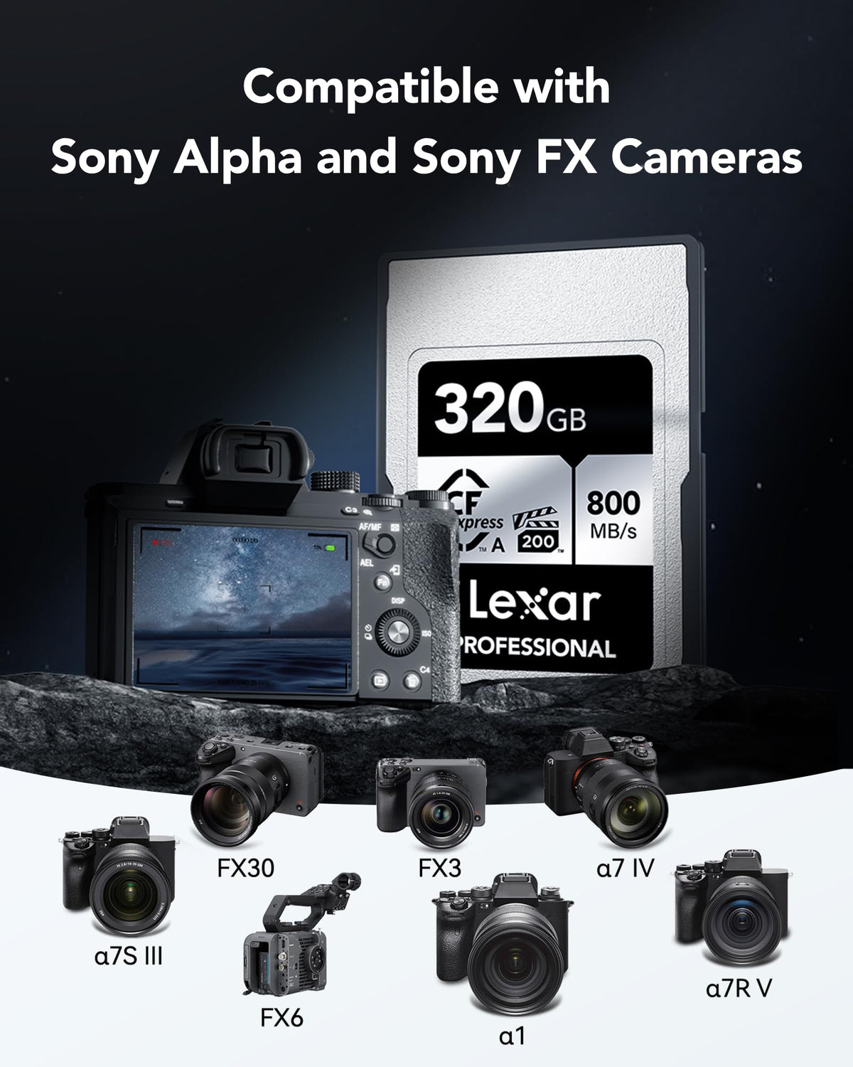 Lexar Professional SILVER Series 320 GB Tarjeta CFexpress tipo A, Tarjeta CFe Lectura de hasta 800 MB/s, VPG200, Tarjeta de Memoria Compatible con cámaras Sony Alpha y Sony FX (LCAEXSL320G-RNENG)