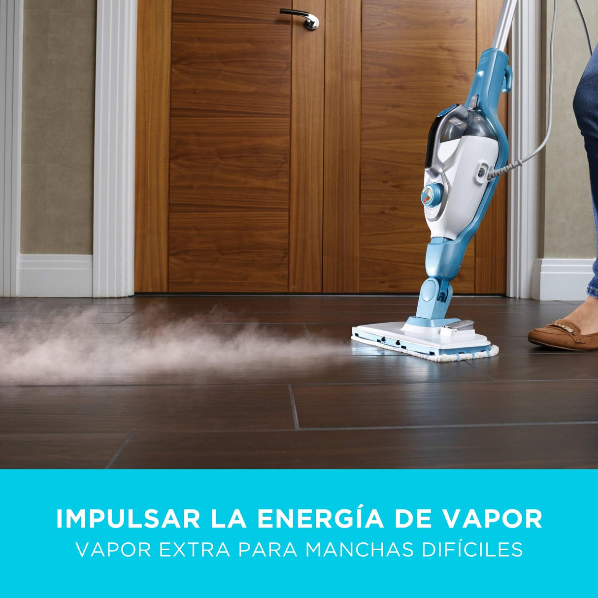 BLACK+DECKER Mopa a Vapor con Cable 1300W 12 Accesorios, Blanco/Azul Cielo, FSMH1321JSM-QS