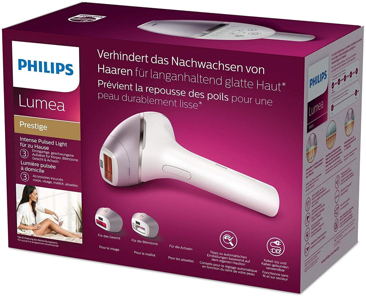 Philips Lumea Prestige - Dispositivo de depilación inalámbrico IPL con 3 accesorios para cuerpo, cara y áreas de precisión (bikini y axilas) - BRI954/00