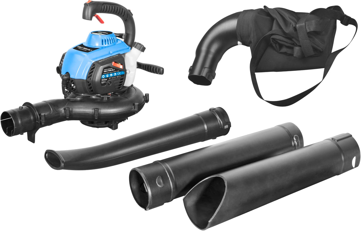 Güde Aspirador de Hojas de Gasolina GBLS 7500-26.1 (Motor de 2 Tiempos, Potencia de Motor de 0,75 kW/1,0 CV, TÜV/GS, cilindrada de 26 cm³, Velocidad de soplado de 252 km/h, Flujo de Aire de 600 m³/h,