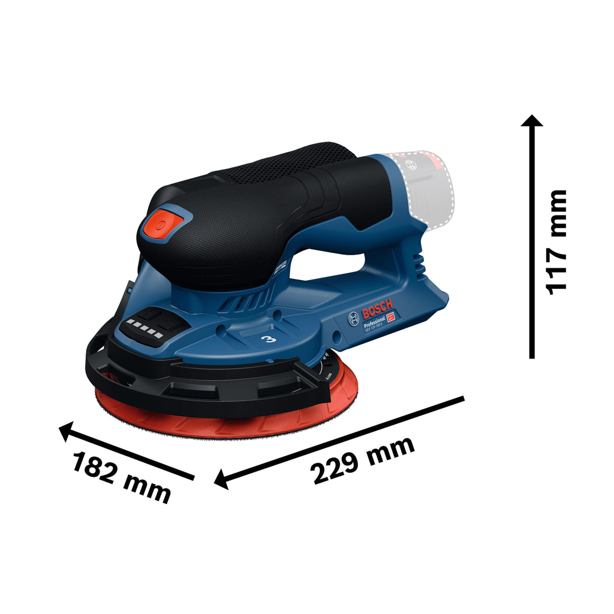 Lijadora excéntrica a batería Bosch Professional 12V GEX 12V-150-3 (incl. plato de lija, hoja de lija, anillo protector, saco para polvo, L-BOXX 162)