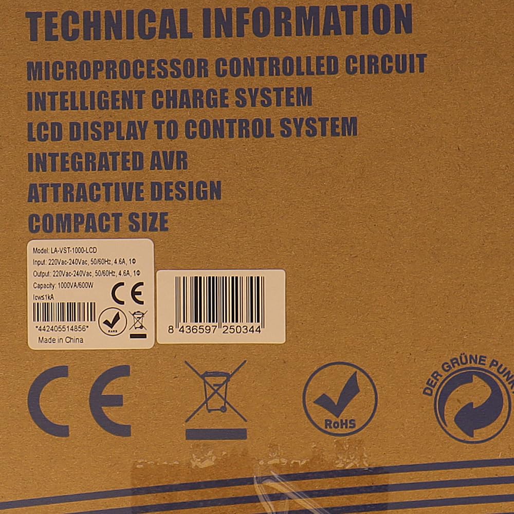 Lapara LA-VST-1000LCD Sistema de Alimentación Ininterrumpida SAI 1000VA 600W LCD Interactivo