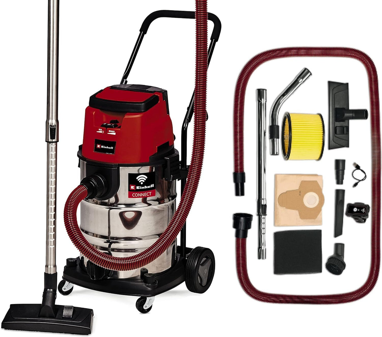Einhell Professional Aspirador de seco-húmedo con batería TP-VC 36730 S Auto-Solo Power X-Change (iones de litio, 36 V, función de conectividad, función ECO/BOOST, sin batería ni cargador)