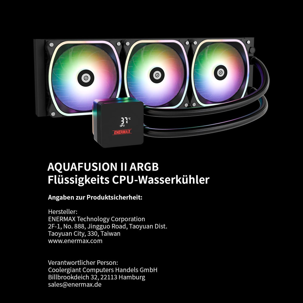 ENERMAX AquafUSION II 360 mm ARGB AIO CPU de refrigeración por agua|Dual Chamber|TDP 370 W+|Intel LGA 1851/1700/115x/2066|AMD AM5/AM4 | Pantalla digital | 3 x ventiladores SquA RGB ADV 120 PWM |