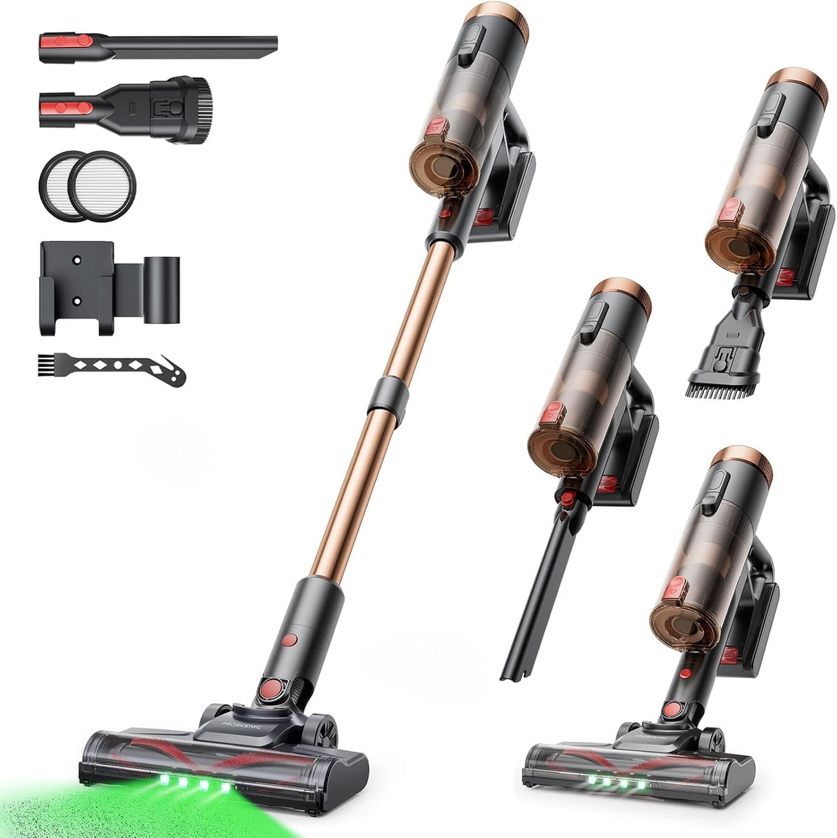 Proscenic P11 Ultra Aspiradora sin Cable 50KPa/500W/50Min, Aspiradora Escoba Vertical Potente con Luz Verde, Cepillo Antienredos y Pantalla LED para Alfombras/Suelos/Pelo de Mascotas