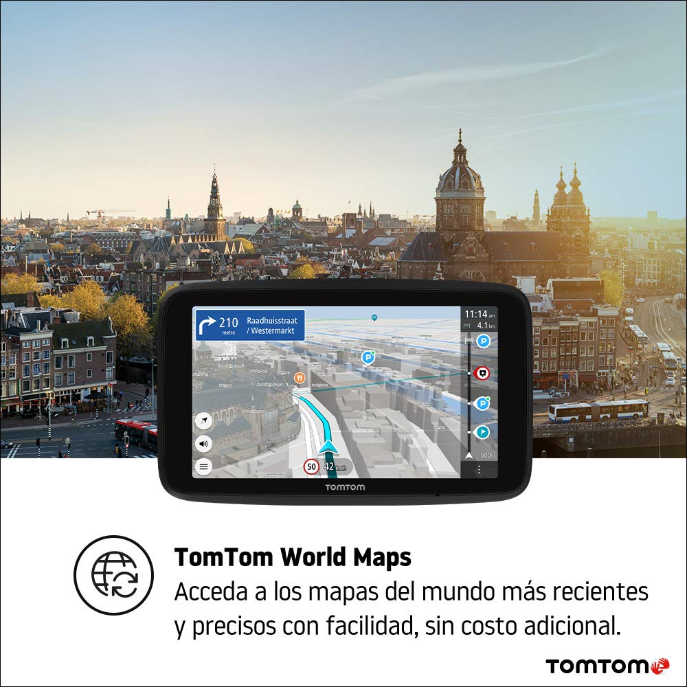TomTom GPS para coche GO Discover, 7 pulgadas, con tráfico y radares, mapas del mundo, actualizaciones rápidas via WiFi, disponibilidad de parking, precios de combustible, soporte Click-Drive