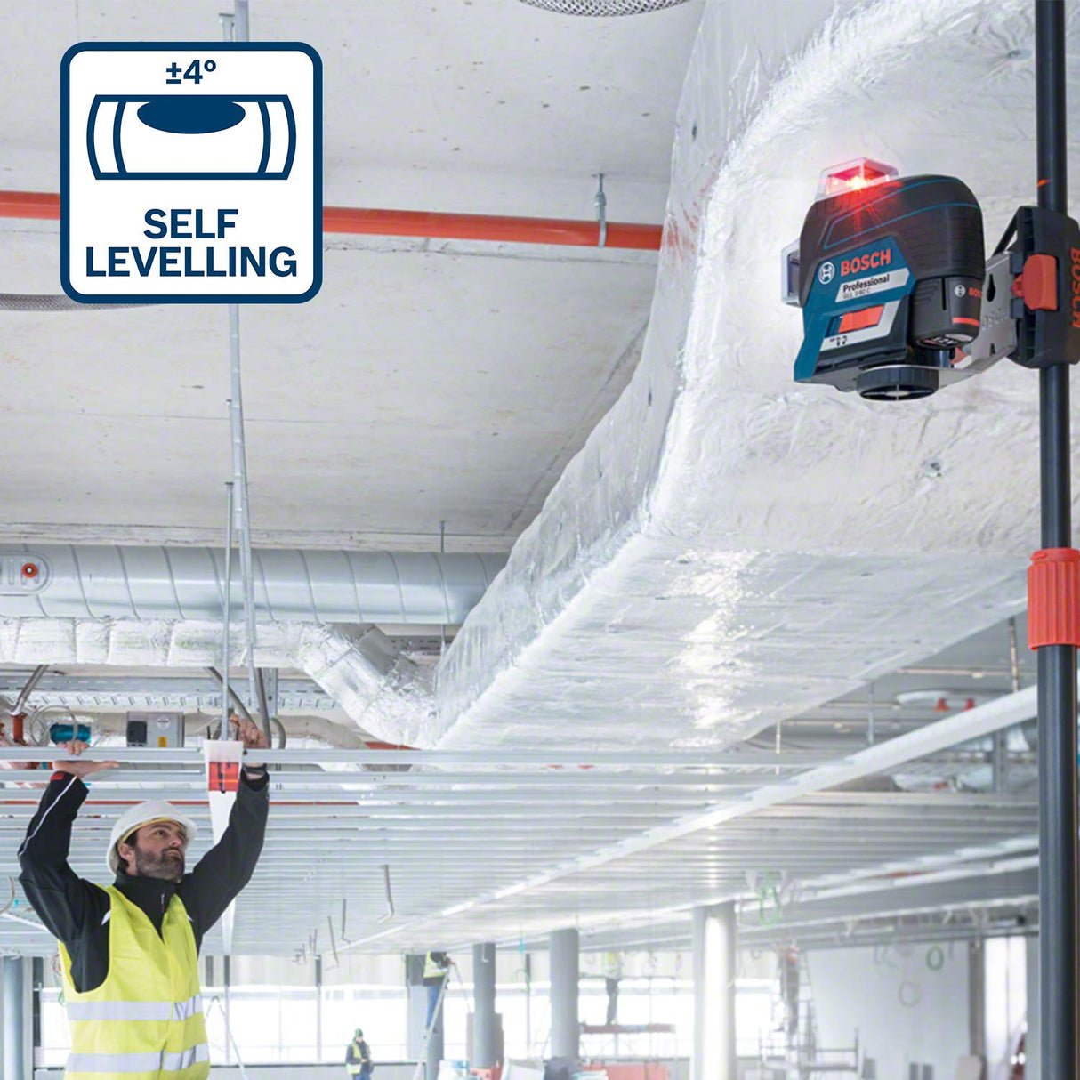 Bosch Professional Sistema 12V Nivel Láser GLL 3-80 C (1 batería 12V + cargador, láser rojo, interior, conexión Bluetooth, alcance hasta 30 m, soporte universal BM1, en L-BOXX)
