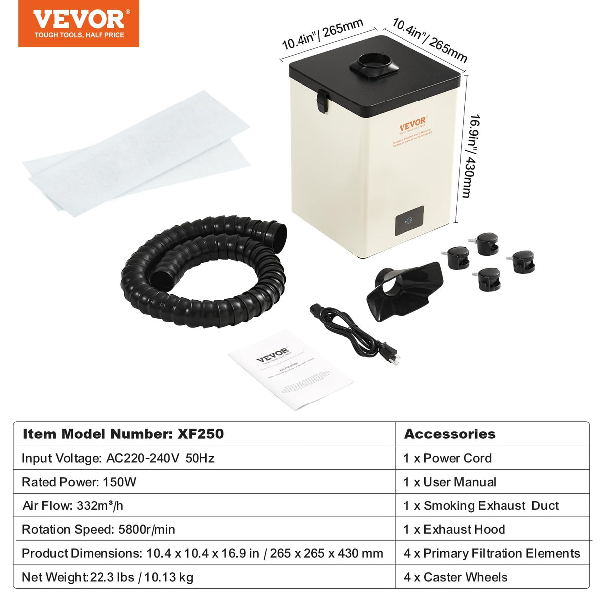 VEVOR Aspirador de Vapor de Soldadura Ventilador de Trabajo de 150 W Filtro de 3 Capas 332 m³/h Absorbente de Humo para Soldadura Compacto para Reparación de Teléfonos de Soldadura DIY Impresión 3D