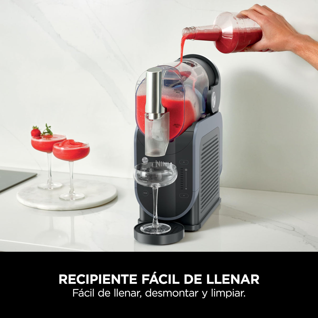 Ninja SLUSHi Procesador profesional de bebidas congeladas, granizados, cócteles, zumos congelados, frappés y batidos, sin hielo ni preparativos previos, WhisperChill, 1,9 l, azul y gris, FS301EU