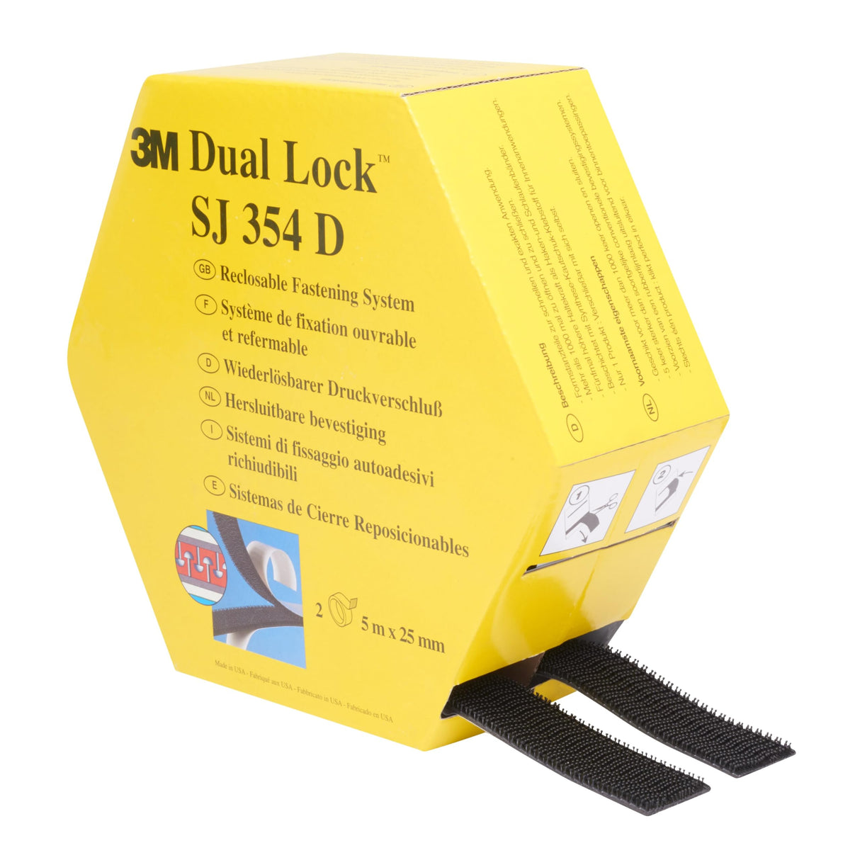 3M Dual Lock SJ354D Sistemas de cierre reposicionable - Se une bien a numerosos plásticos como polipropileno o polietileno y pinturas críticas, 25 mm x 10 m, negro, 5.7 mm, 1 unidad