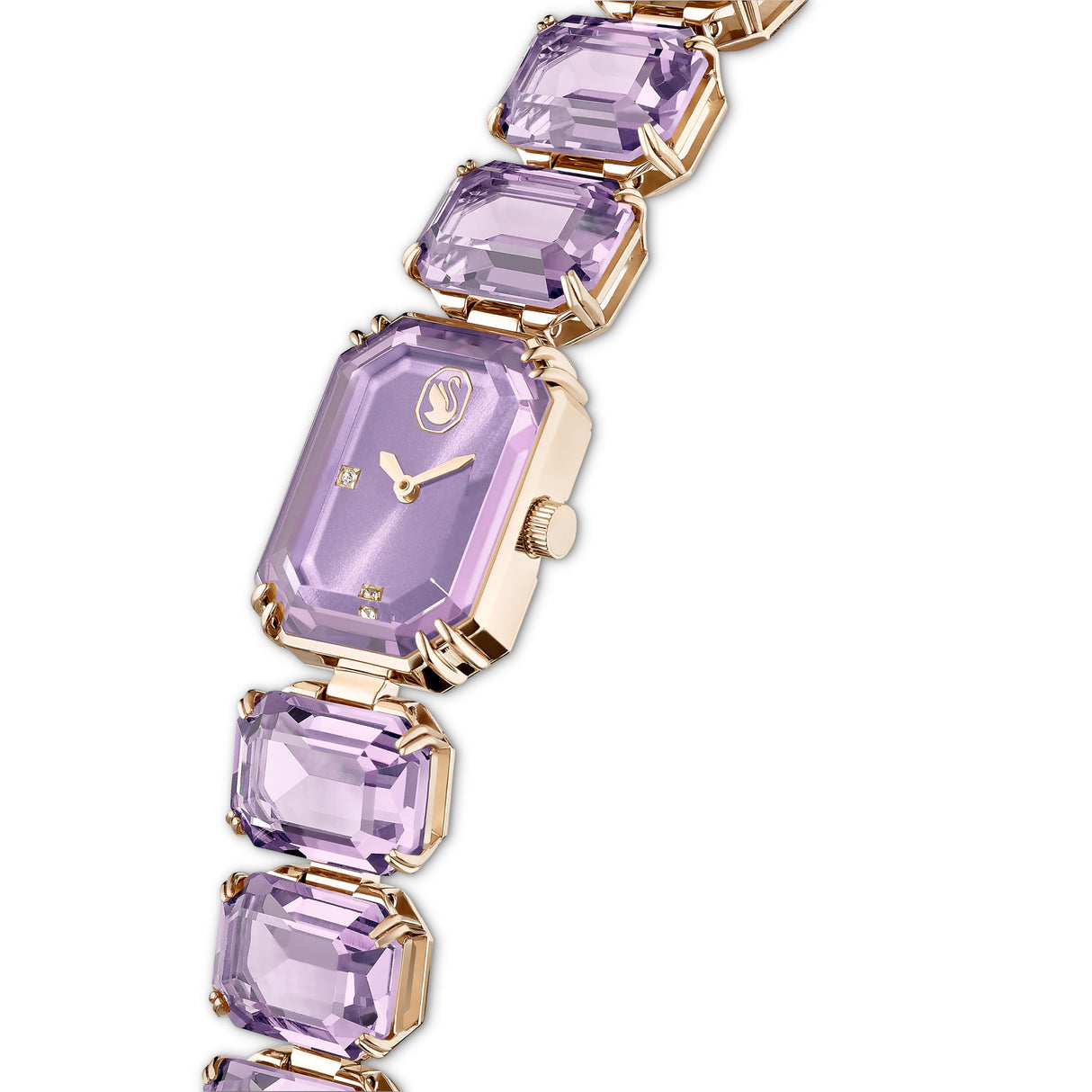 Swarovski Reloj, Pulsera con Corte Octogonal, Violeta, Acabado en Tono Dorado champán