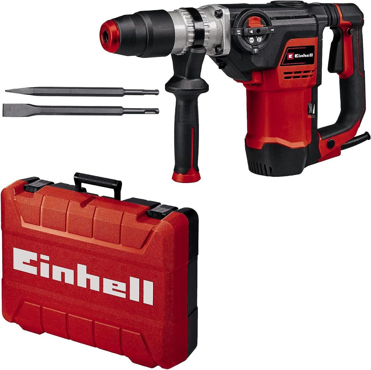 Einhell Martillo perforador con cable -TE-RH 40 3F. 1050 W, 10 J, taladrado de impacto - cincelado, mecanismo de impacto neumático, bloqueo de funcionamiento continuo, incl. Cinceles, E-Box M55