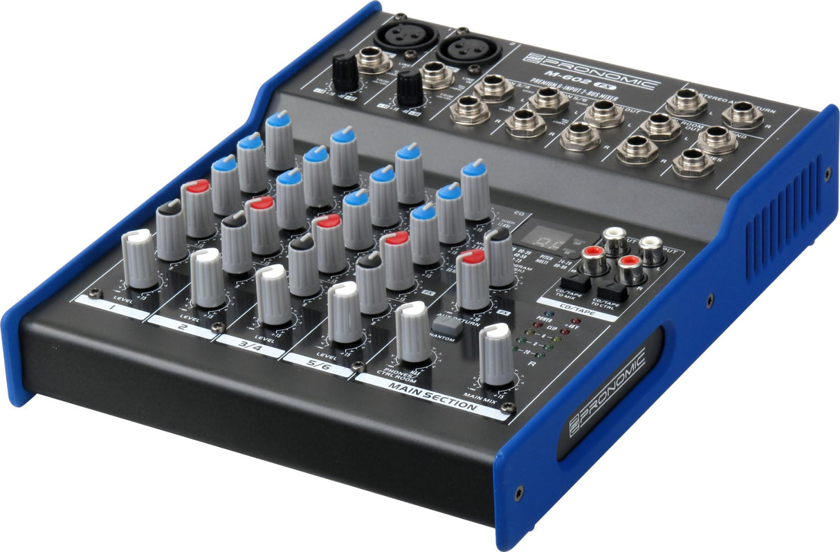 Mesa de Mezclas Pronomic M-602FX Live/Studio con procesador digital de multiefectos de 24bit (2 canales mono XLR/jack, 2 canales estéreo, ecualizador de 3 bandas, alimentación phantom de 48V)