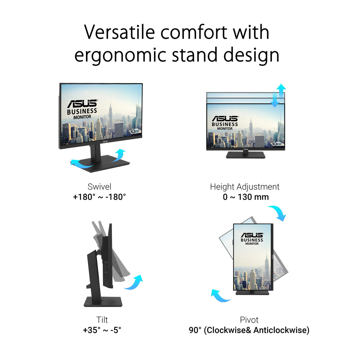 Asus VA24ECPSN Monitor Docking USB de 23.8 Pulgadas, Full HD, IPS, Sin Marco, USB-C, RJ45, 75 Hz, Adaptive-Sync, Altavoces Estéreo, Baja Luz Azul, Sin Parpadeos, Diseño Ergonómico, Montaje en Pared