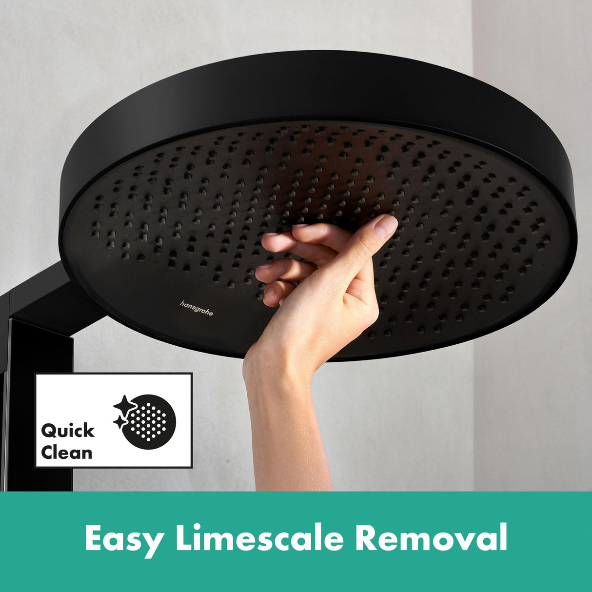 hansgrohe Rainfinity, sistema de ducha con termostato, ducha lluvia (360 mm) con grifo, ducha de mano (3 tipos de chorro), flexo, barra, ducha fija redondo (1 tipo de chorro), negro mate