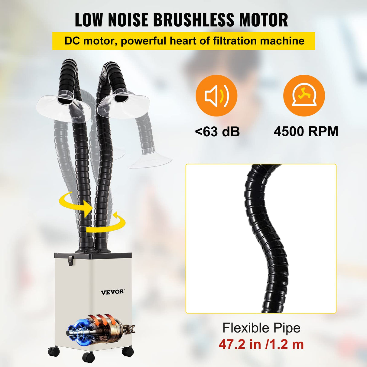 VEVOR Extractor de Humos de Soldadura 150W Absorbedor Humo Soldadura 3 Etapas 4500 RPM Filtro de Humos para Estación de Soldadura 11 x 11 x 16,9 Pulgadas Ventilador de Extracción de Soldadura