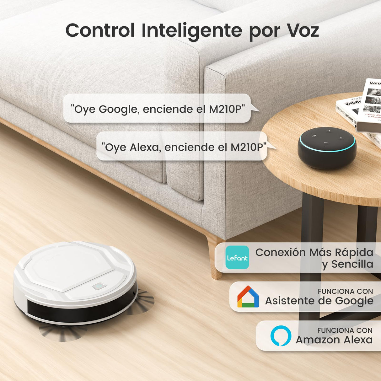 LEFANT M210 Robot Aspirador Ultra Delgado 79mm, Control por App, Bajo Ruido, Compatible con Alexa, Boquilla Anti-enredos, Ideal para Pelo de Mascotas y Suelos Duros