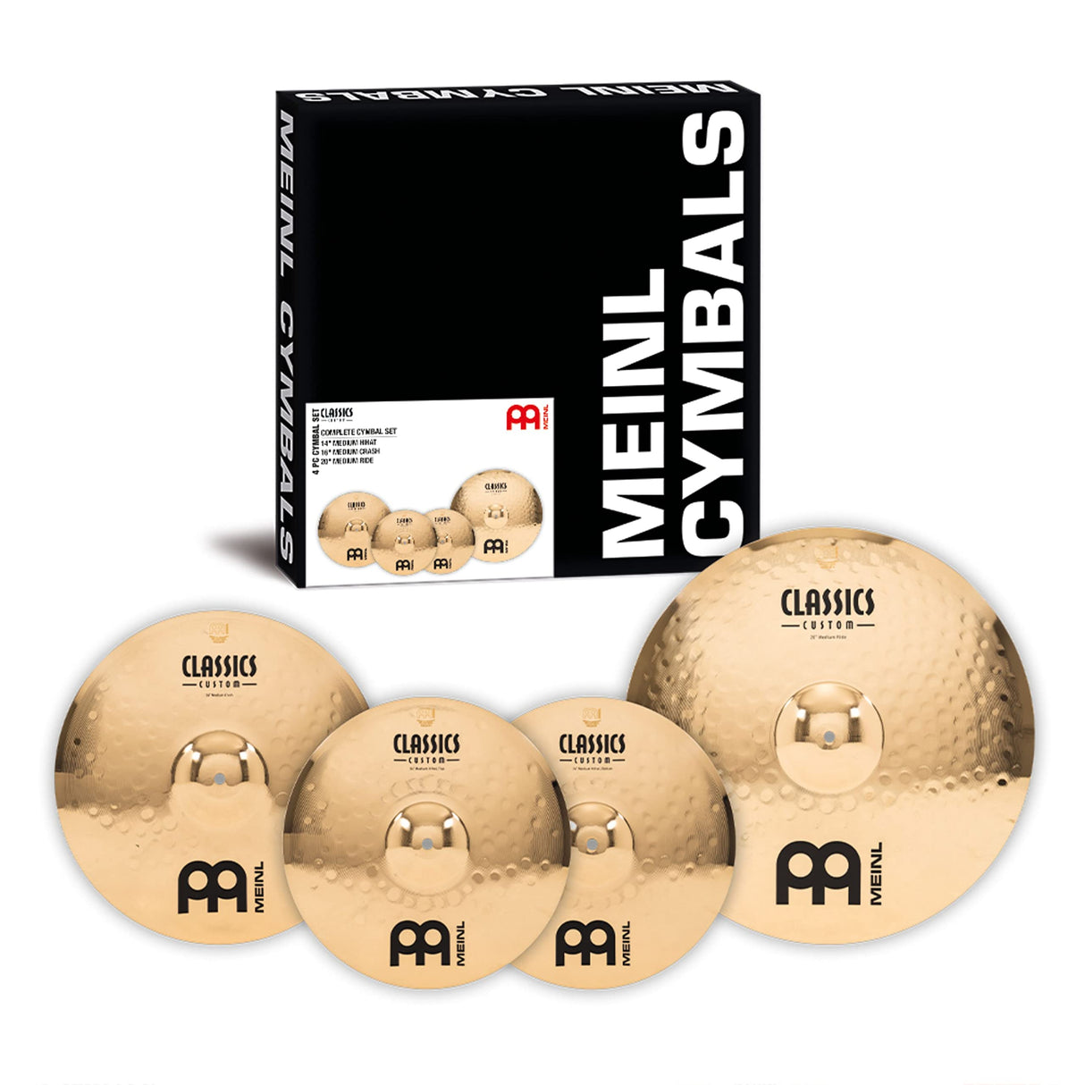 Meinl Cymbals Classics Custom Brilliant Cymbal Set Box Pack - Juego de Platillos de Batería con Plato 14 pulgadas Hihat, 16 Crash y 20 Ride - Bronce B12, Acabado Brillante (CC141620)