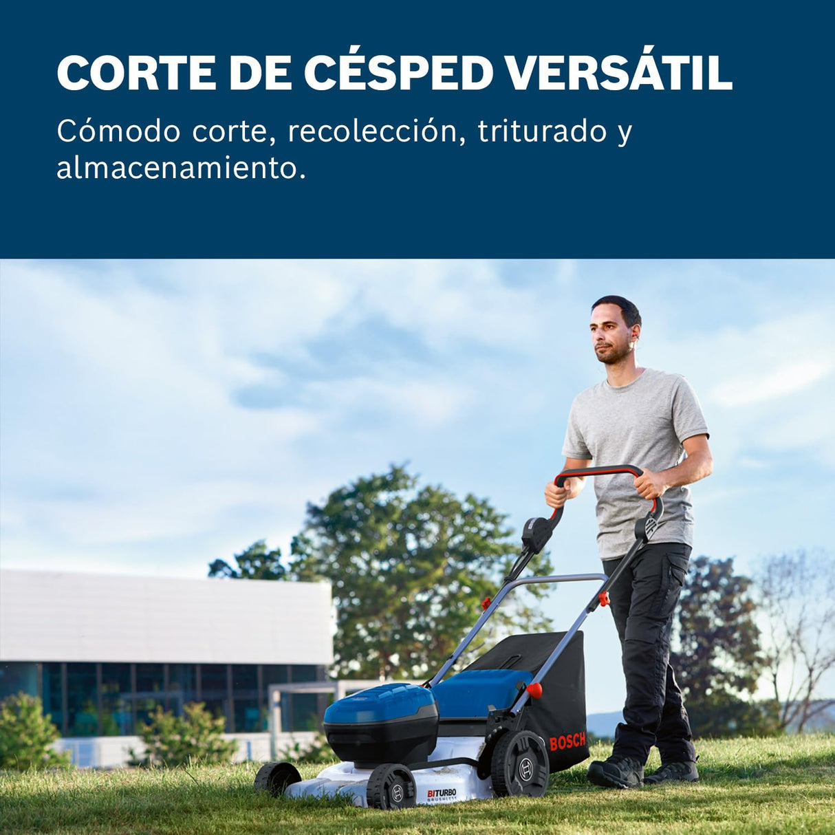 Bosch Professional 18V System cortacésped a batería GRA 18V2-46 (ancho de corte: 46 cm, 6 niveles de altura de corte, cesto de tela de 60 litros, incl. 2 llaves de aislamiento, tapón de triturado)