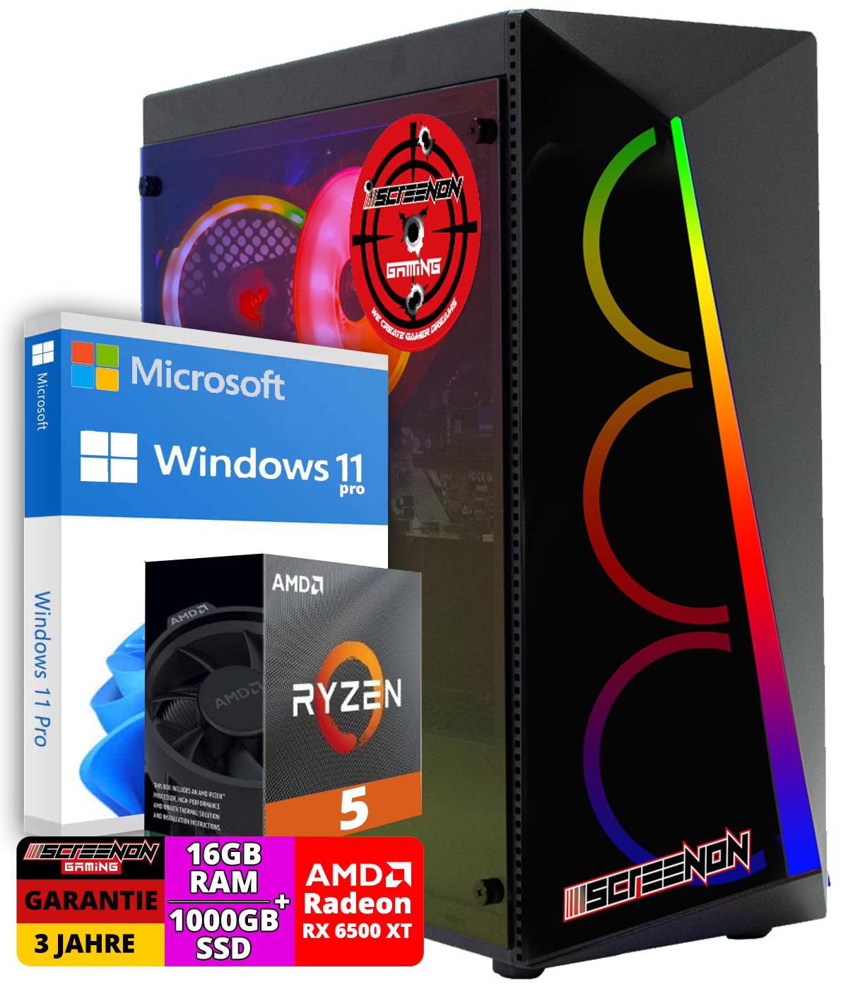 ScreenOn - Ryzen 5 5600G - 1TB SSD - RX 6500XT - Game PC A40117 - WiFi - Windows 11 Pro