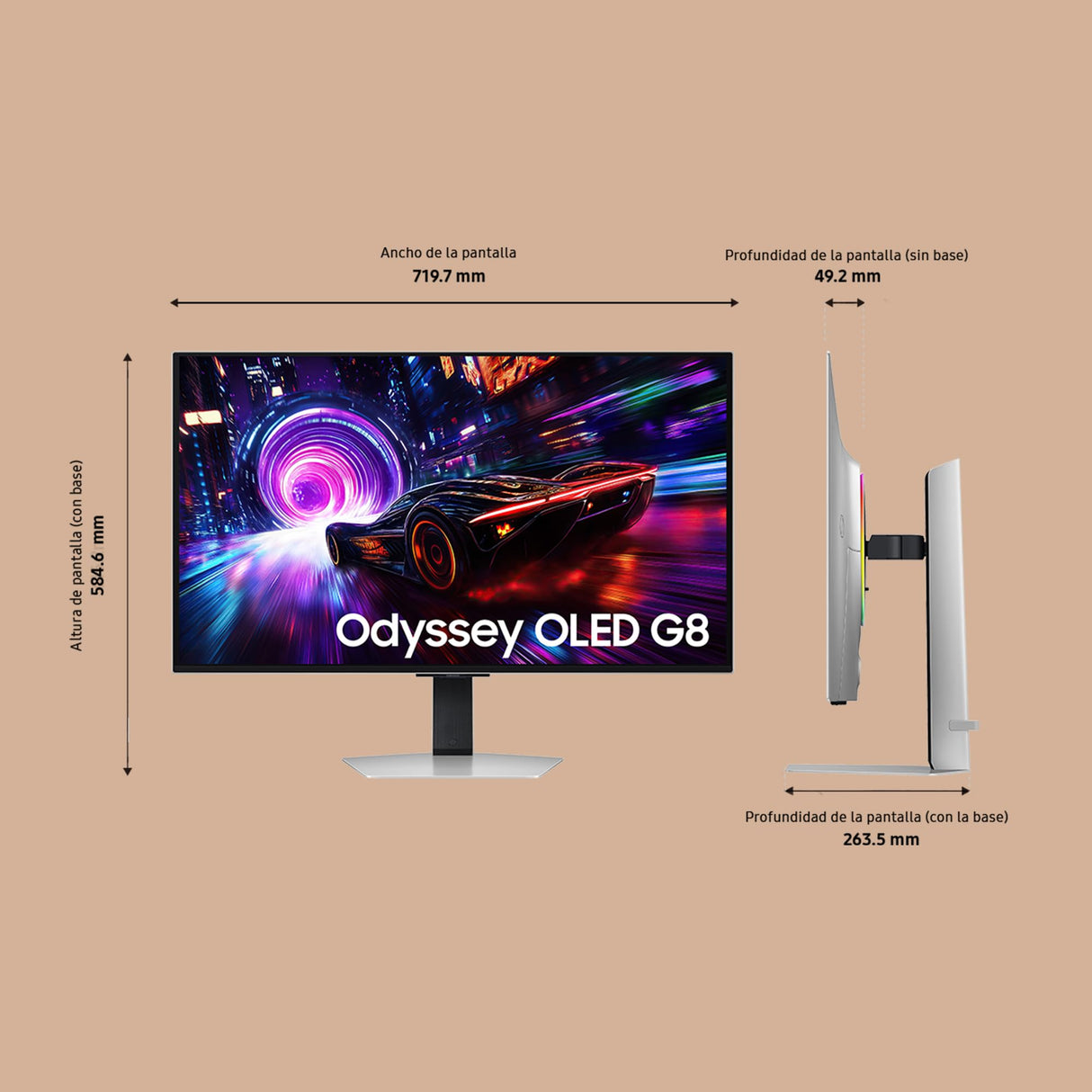 SAMSUNG LS32FG816SUXEN, Monitor Gaming Odyssey OLED G8 G81SF de 32" 4K (3840 x 2160, 16:9, 240Hz, 0.03ms(GTG), 4K, FreeSync Premium Pro, Glare Free, VESA DisplayHDR TrueBlack 400, Plateado