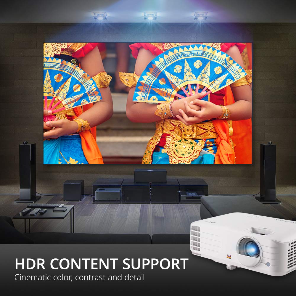 Viewsonic Proyector DLP UHD para cine en casa PX701-4K (4K, 3200 lúmenes ANSI, 2 HDMI, altavoz de 10 W, zoom óptico de 1,1 x, HDR), color blanco