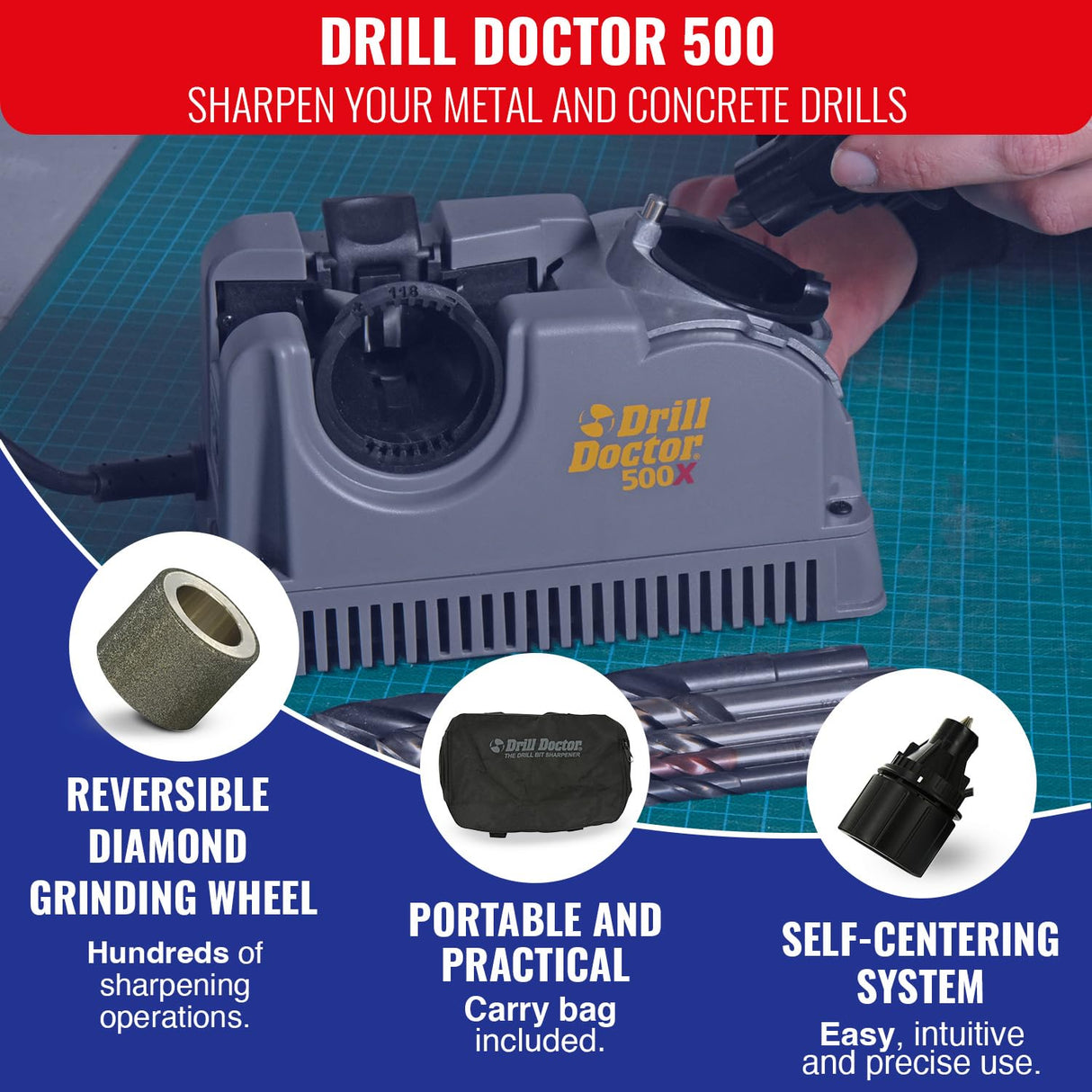 Tivoly Drill Doctor 500 - Afiladora de brocas (de 2,5 a 13 mm, punta 118º y 135º)