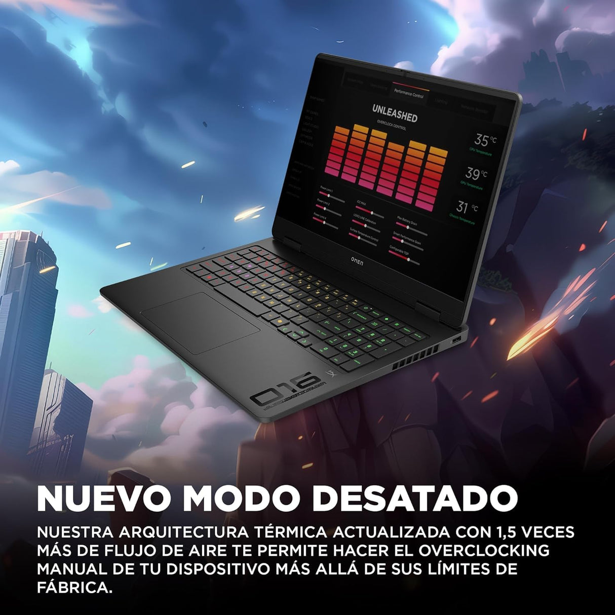 HP OMEN 16-ap0037ns, Ordenador portátil Gaming 16" 2.5K WQXGA (AMD Ryzen AI 7 350, 32GB RAM, 1TB SSD, NVIDIA GeForce RTX 5070, FreeDos) Negro - Teclado QWERTY Español