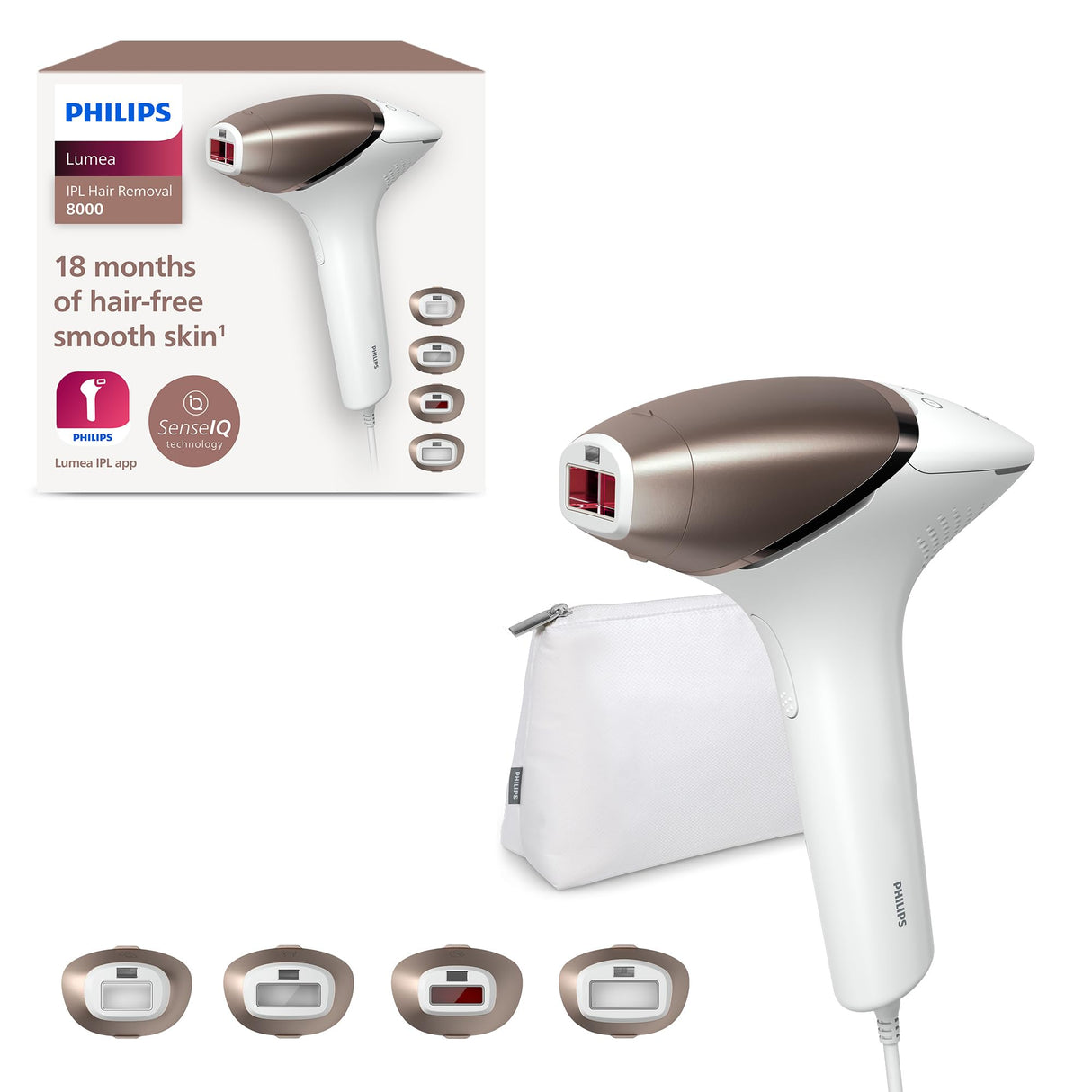 Philips Serie 8000, Depiladora Luz Pulsada Lumea, IPL, Piel Suave Desde Casa, Con Funda, Accesorios para el Cuerpo, Cara, Bikini y Axilas, Alternativa a Depilación Láser. BRI948/00