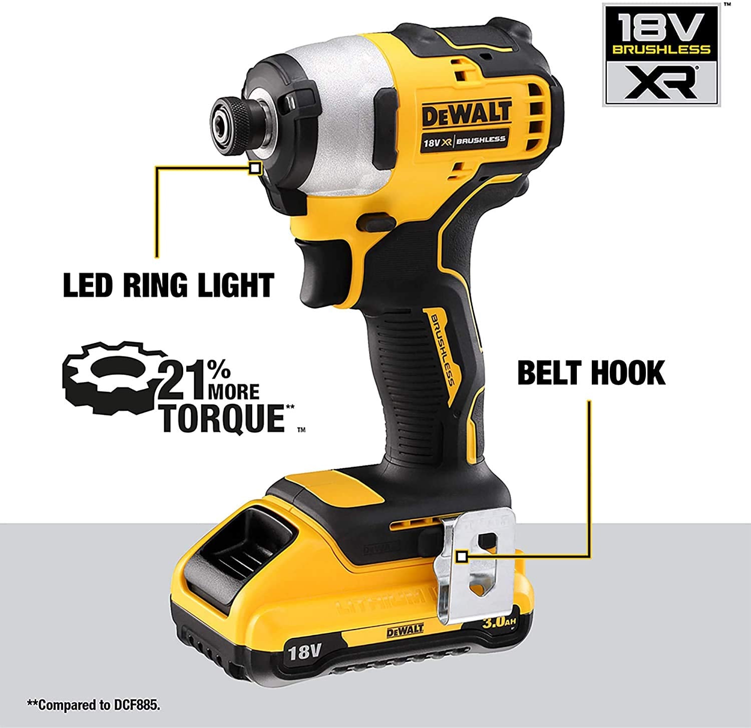 DEWALT DCF809L2T-QW - Atornillador Impacto sin escobillas XR 18V 1/4" 190Nm con 2 baterías Li-Ion 3,0Ah con maletín TSTAK