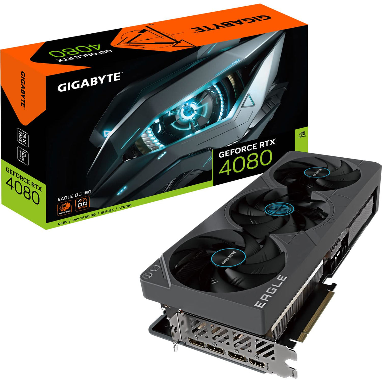 GIGABYTE GeForce RTX 4080 EAGLE OC 16GB Targeta gráfica - 16GB DDR6X, 192bit, PCI-E 4.0, Core 2520Mhz, RGB, DP 1.4, HDMI 2.1a, NVIDIA DLSS 3, GV-N4080EAGLE OC-16GD