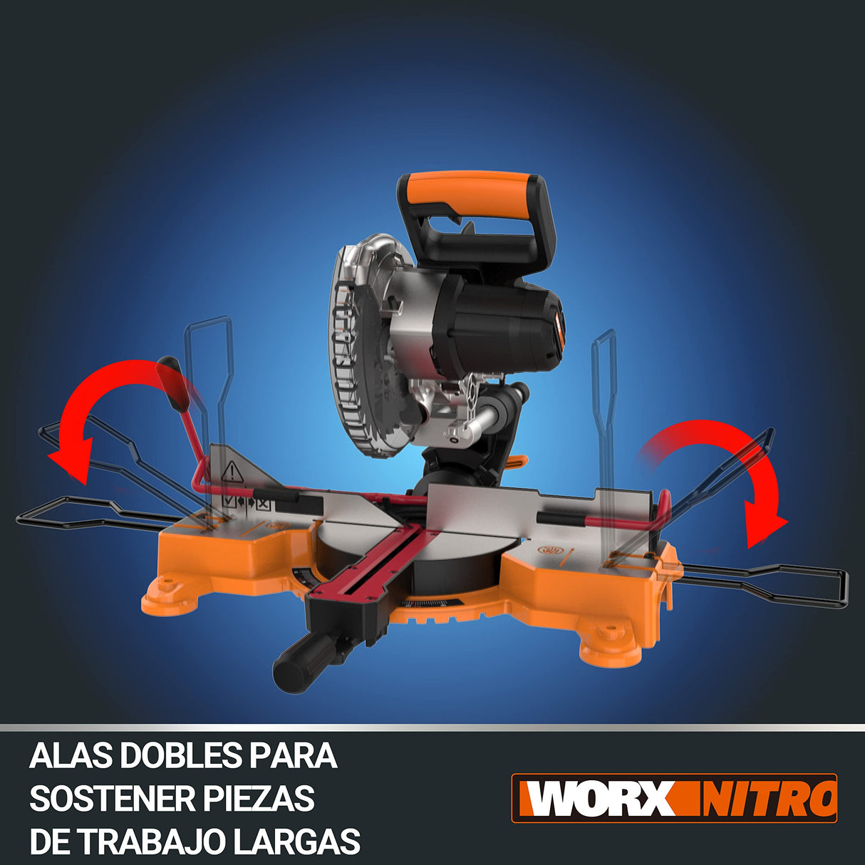 WORX WX845.9 Ingletadora 20V PowerShare - Sin batería| ni cargador Arranque progresivo| sistema de abrazaderas| guía de corte láser| freno eléctrico