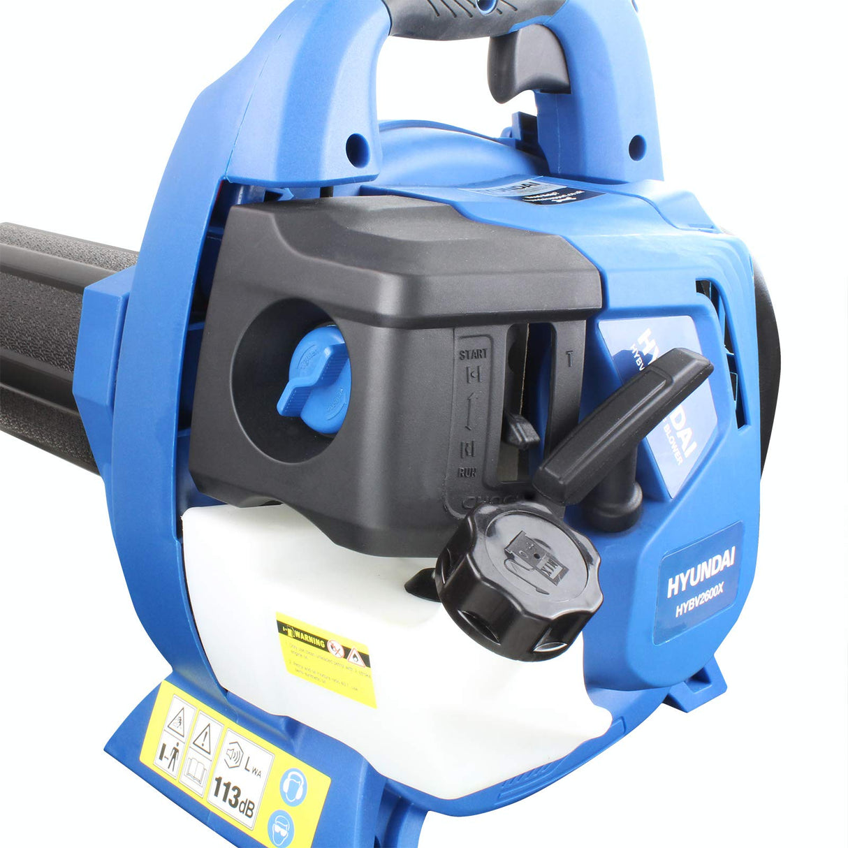 Hyundai Soplador de hojas 3 en 1, 26 cc, 2 tiempos, bolsa recolectora de hojas grande de 40 l, potente aspirador, triturador y triturador de hojas de gasolina con 3 años de garantía