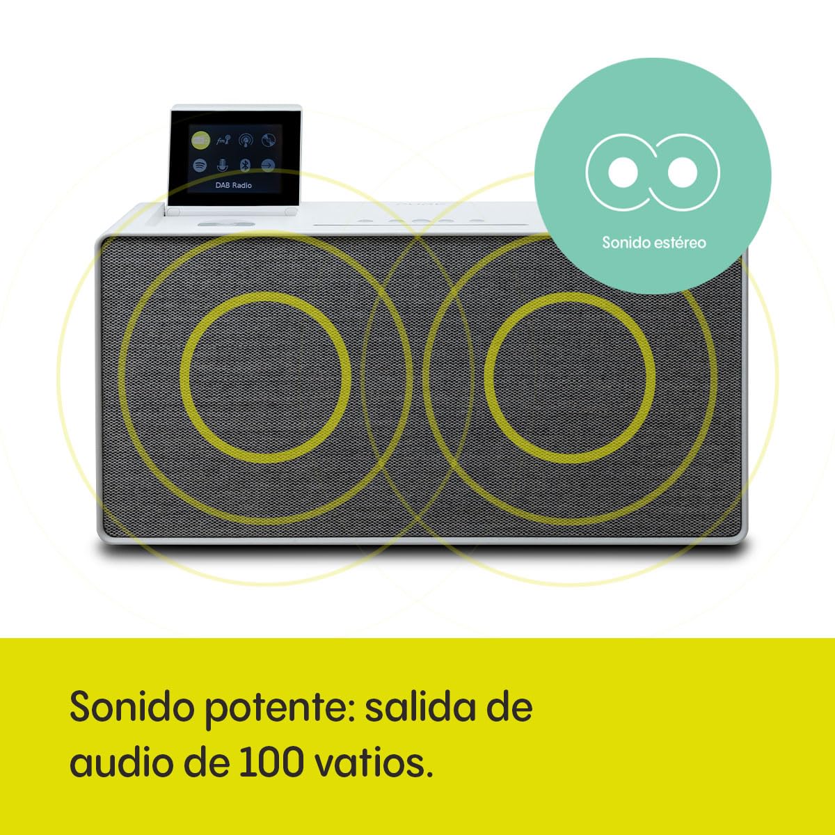 Sistema de música Pure Evoke Home All-In-One para el hogar (Radio Dab+/UKW, Radio por Internet, Podcasts, Spotify Connect, Bluetooth, CD y un Potente Sonido estéreo de 100 vatios), Blanco algodón