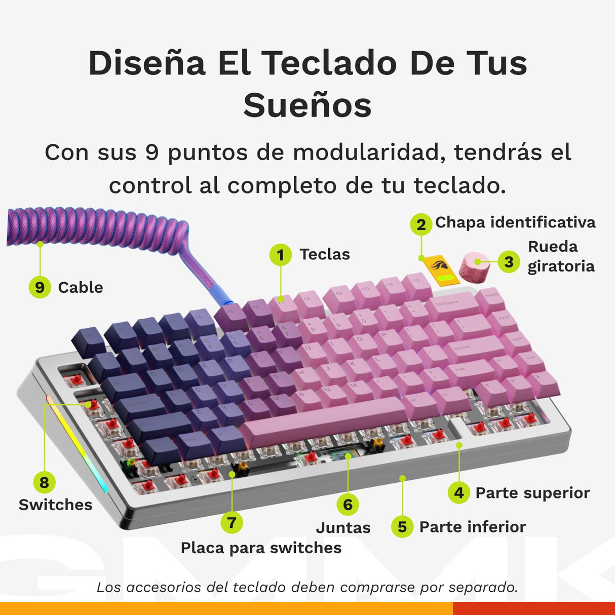 Glorious Gaming GMMK 3 Pro HE: Teclado Gaming inalámbrico, Hall Effect, Carcasa de Aluminio, tasa 8K, switches Hot Swap MX/HE, acción Ajustable, TKL 75% QWERTY Estadounidense (Plata)