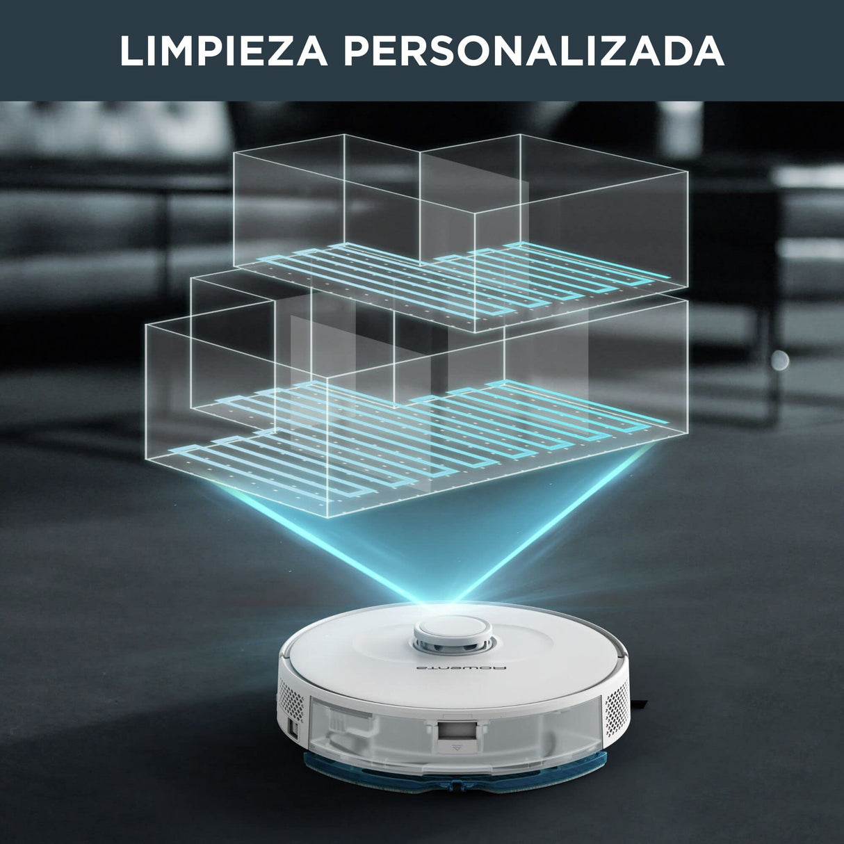 Rowenta X-plorer Serie 75 S+ RR8587 Robot aspirador autovaciado 4,1 L con mapeo, cámara y láser, para mascotas y alergias, compatible con smartphones y asistentes de voz, 2 mopas estándar
