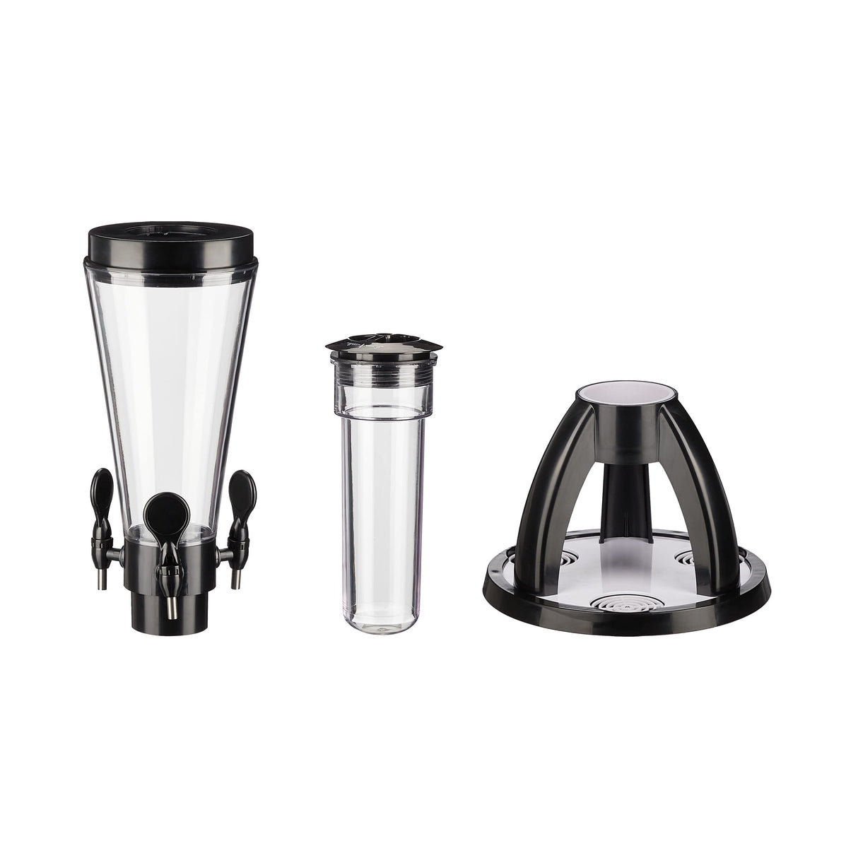 Relaxdays Columna Torre de Cerveza con 3 Grifos, 4 L, Dispensador de Bebidas con Enfriador, Beer Tower, Transparente y Negro