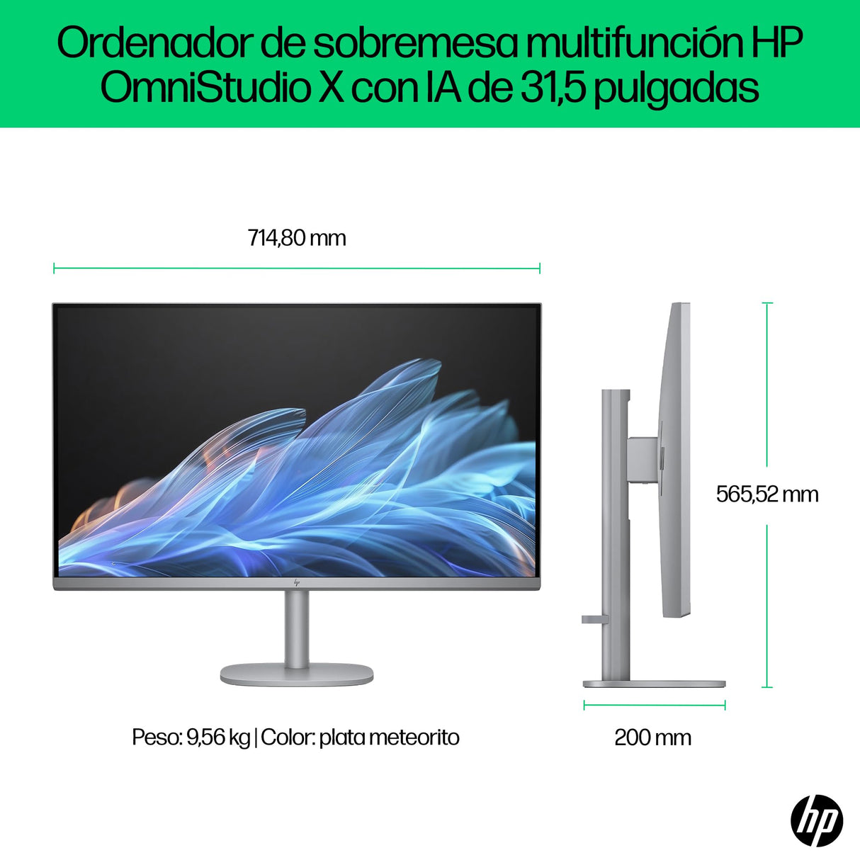 HP OmniStudio X All-in-One 32 UHD 4K (Procesador Intel Ultra 7-155H, 32GB RAM, 1TB SSD, Windows 11) - Teclado QWERTY Español - Silver