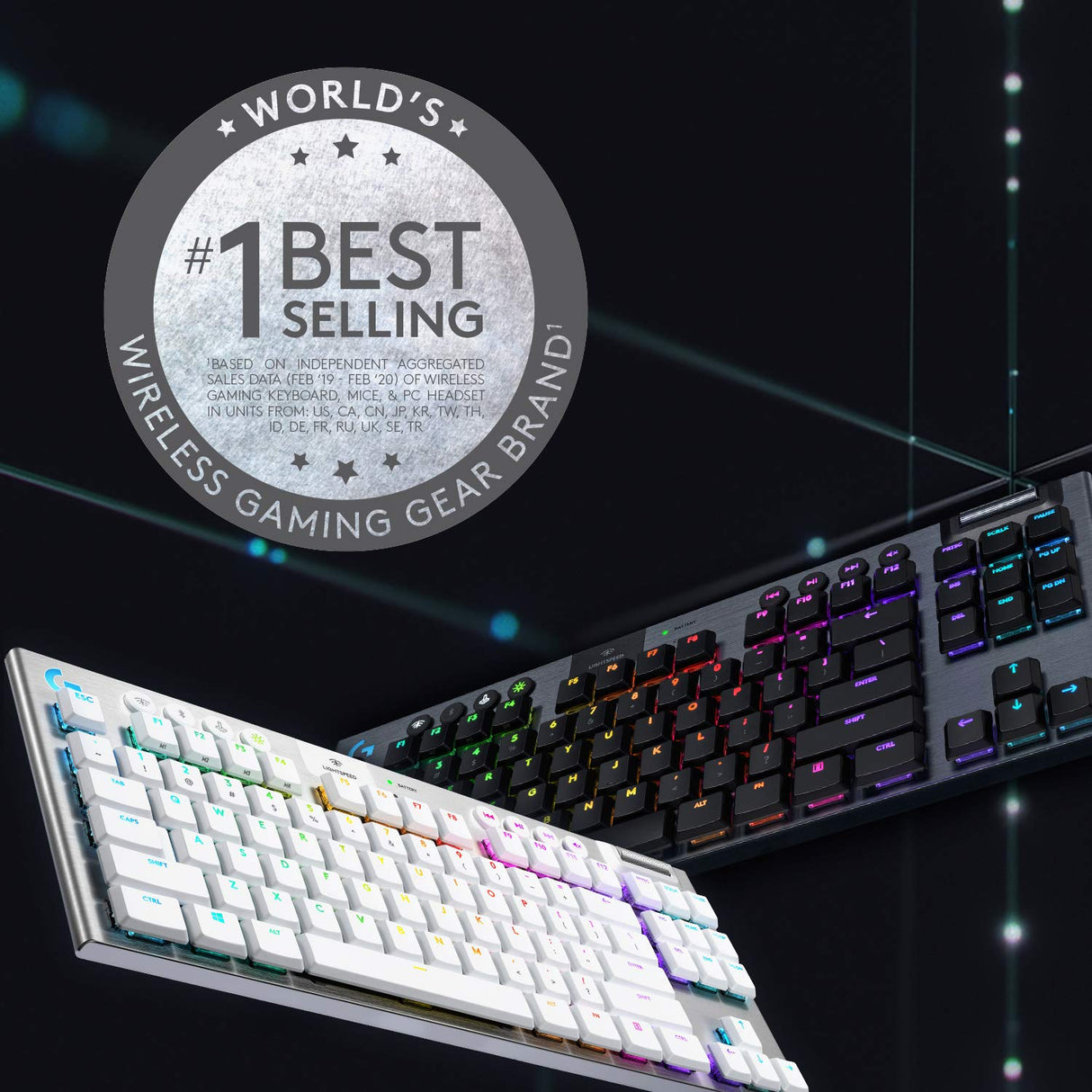 Logitech G915 LIGHTSPEED TKL Teclado Gaming Mecánico Inalámbrico con teclas GL-Táctil de bajo perfil, LIGHTSYNC RGB, Diseño ultra delgado, 40 Horas duración de Batería, Disposición QWERTY ES - Negro