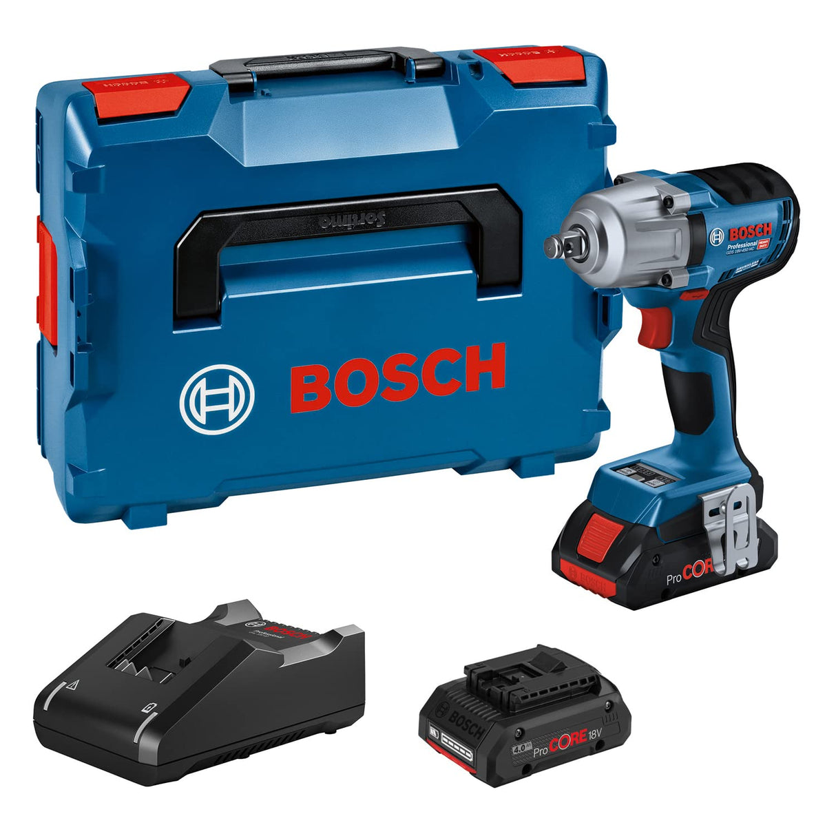 Bosch Professional 18V System GDS 18V-450 HC - Atornillador de impacto a batería (Brushless, 450 Nm, 800 Nm par de arranque, módulo Connectivity, 2 baterías ProCORE 4.0Ah, en L-BOXX)