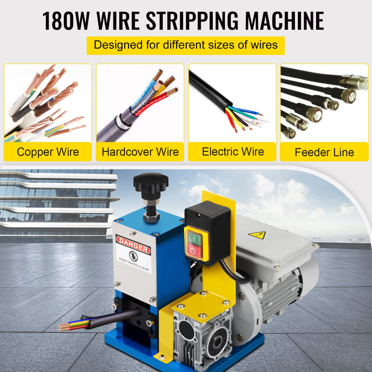 Happybuy HXSMS-025 - Máquina pelacables, eléctrica, con 1 hoja, para reciclar cables de cobre/eliminar el aislamiento de plástico y goma de los cables de chatarra intactos, azul